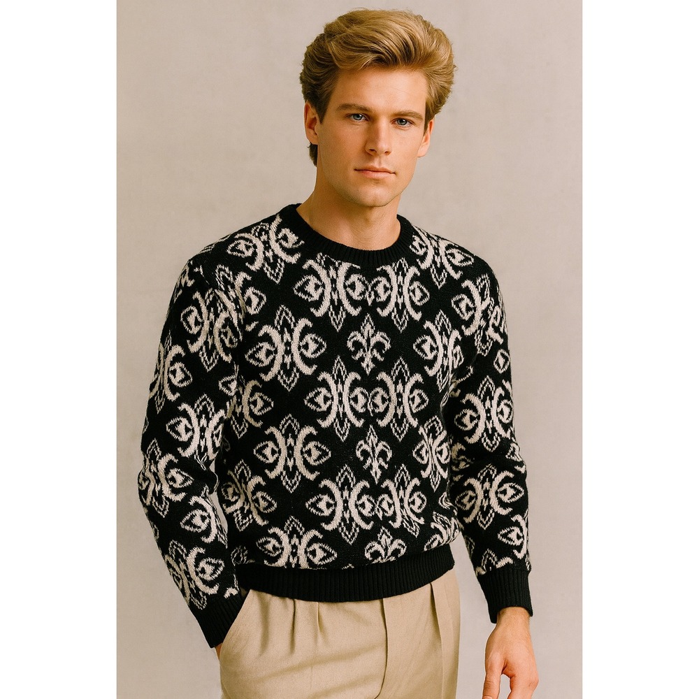 Saugatuck Dry Goods Men's Fair Isle Knit Sweater Medium Wool Blend Crew‎ Neck